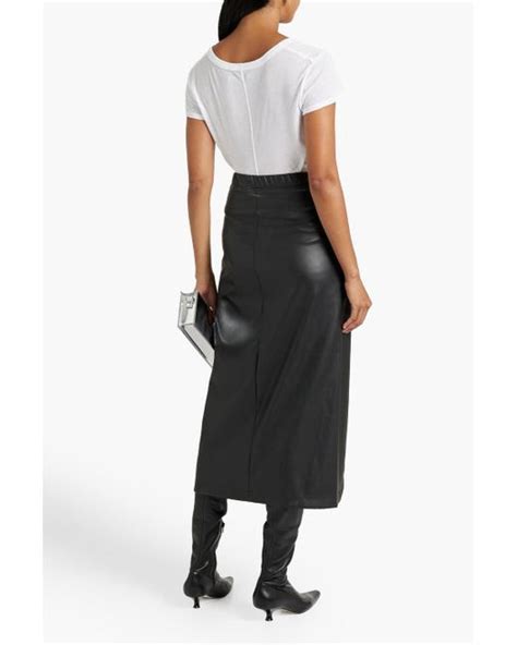 Enza Costa Wrap Effect Faux Leather Midi Skirt In Black Lyst