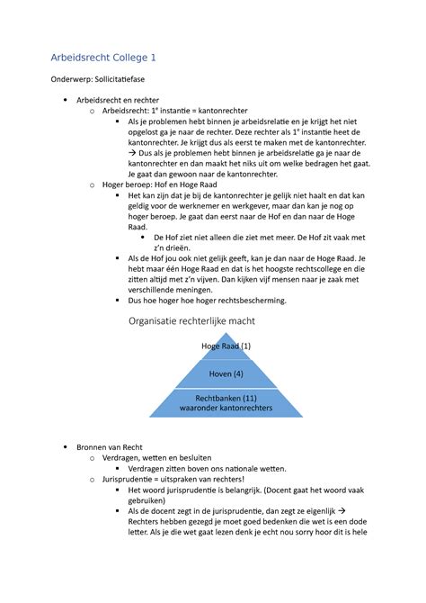 Hoorcollege 1 Samenvatting Arbeidsrecht Arbeidsrecht College 1