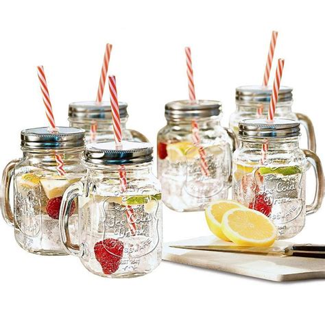 Estilo Mason Jar Mugs With Handle And Straws Old Fashioned Drinking