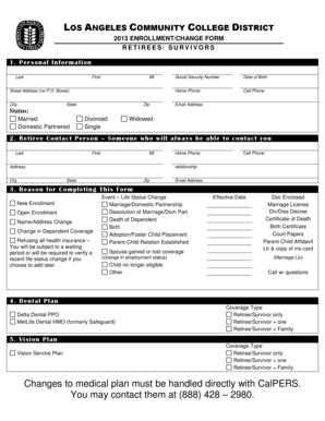 Fillable Online Laccd 2013 Enrollment Change Form Los Angeles