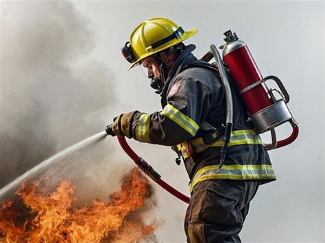 Premium Photo | Firefighter with a fire hose and fire hose