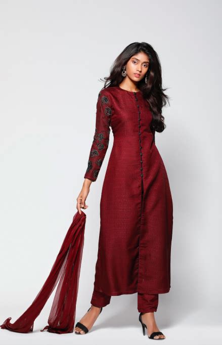 Maroon Raw Silk Salwar Kameez Silk Kurti Designs Raw Silk Dress