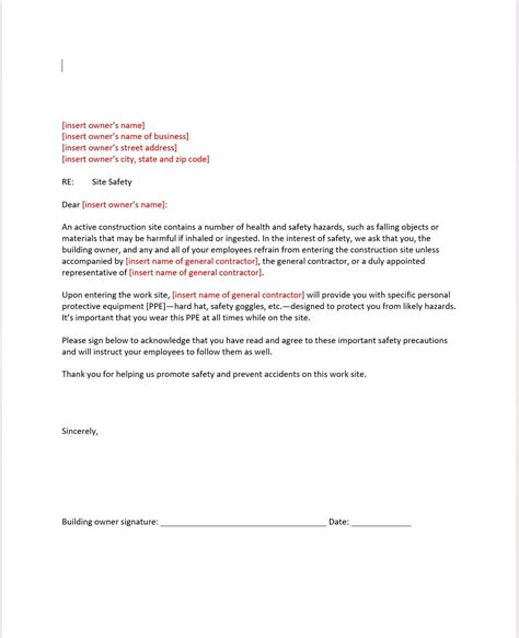 Site Safety Letter Construction Safety Target Safety Forms Personal