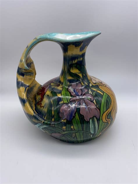 Pierre Adrian Dalpayrat Art Nouveau Pottery Jug Decorated With Iris And