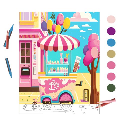 Beautiful Ice Cream Cart Coloring Pages for Adults Grayscale - Etsy