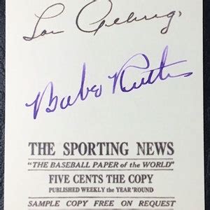 The Sporting News Babe Ruth Lou Gehrig With Facsimile Etsy