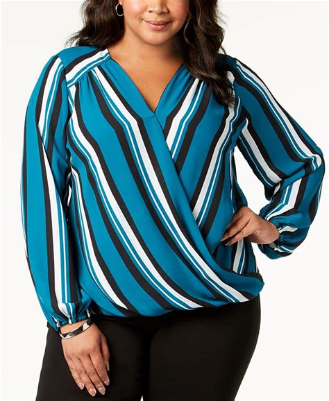 Inc International Concepts I N C Plus Size Striped Surplice Top