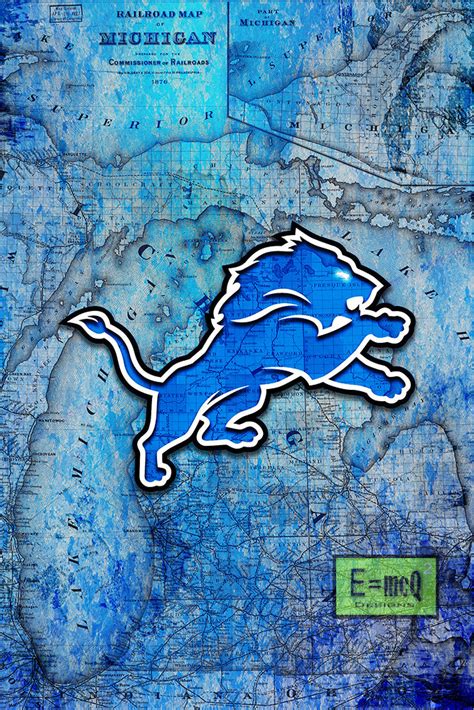 Detroit Lions Sports Poster, Detroit LIONS Artwork, Lions in front of ...