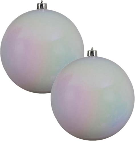 2x Grote Parelmoer Witte Kunststof Kerstballen Van 20 Cm Glans