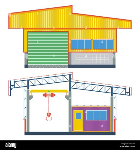 Warehouse, factory section, roof frame structure design vector ...