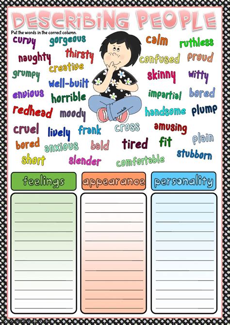 Describing People Adjectives Worksheet