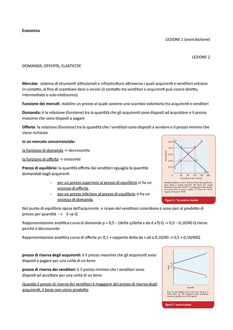 Esonero 1 Microeconomia Economia LEZIONE 1 Esercitazione LEZIONE 2