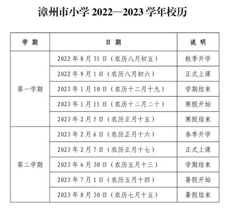 2023年漳州市中小学寒暑假放假时间及开学时间安排 校历 小升初网