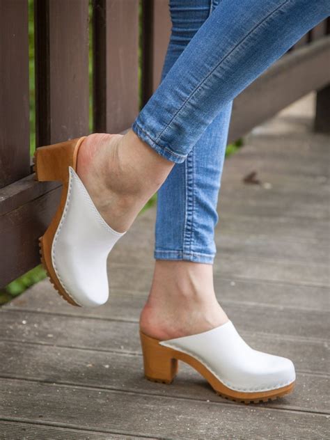 Zuecos De Tac N Blanco Para Mujer Con Suelas De Madera Zuecos Etsy