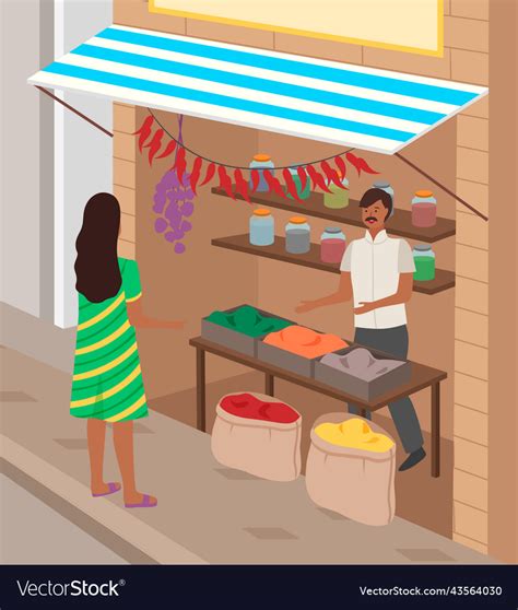 Eastern Street Bazaar Indian Seller Sell Vector Image