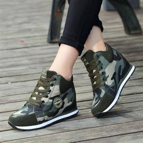 Shop Fashionable Camouflage Ladies High Top Sneakers Army Green