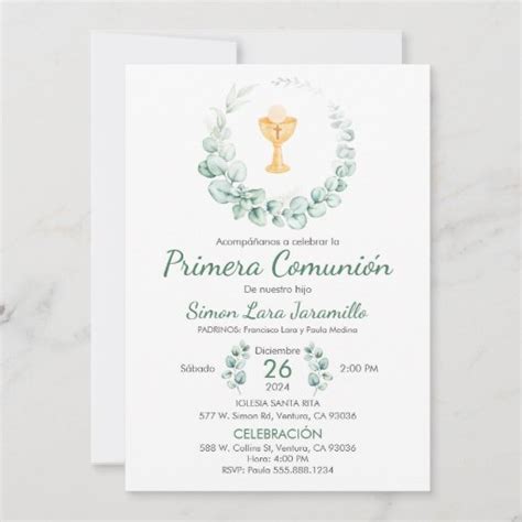 Cute Green Leaves In Spanish First Communion Invitation Zazzle