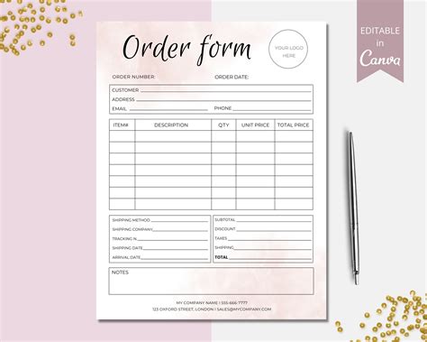 Custom Order Form Template Small Business Order Form - Etsy