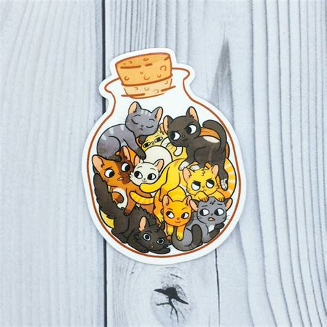 bottle  cats vinyl sticker cute cat sticker  notebook  journal