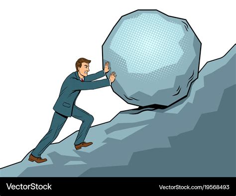 Businessman Pushing Rock Uphill Pop Art Royalty Free Vector