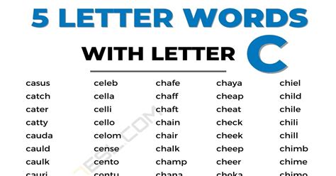 1500 Common 5 Letter Words With C In English • 7esl