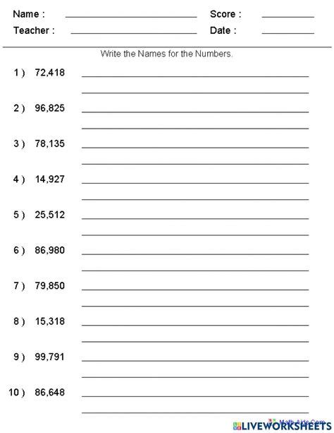 grade  math worksheets large numbers