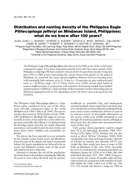 distribution  nesting density   philippine eagle