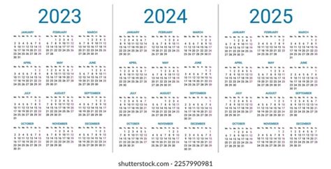 2023 2025 Years Calendar Design Template Stock Vector (Royalty Free ...