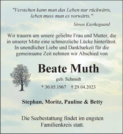 Traueranzeigen Von Beate Muth Trauer Anzeigen De