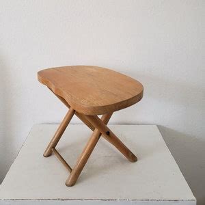 Vintage Nevco Blonde Wood Folding Carry Stool Yugoslavia Painters Stool Collapsible Mcm Plant