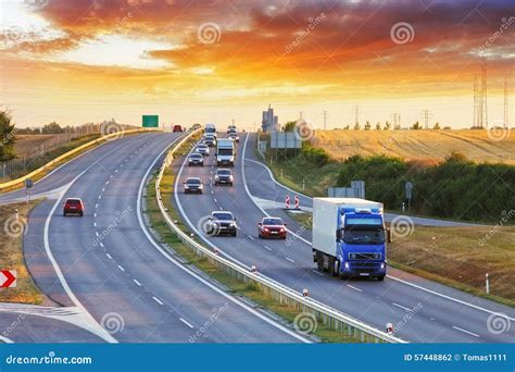 highway transportation  cars  truck stock photo image