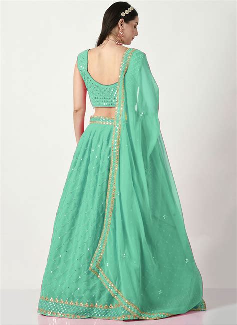 Gripping Sequins Sea Green A Line Lehenga Choli