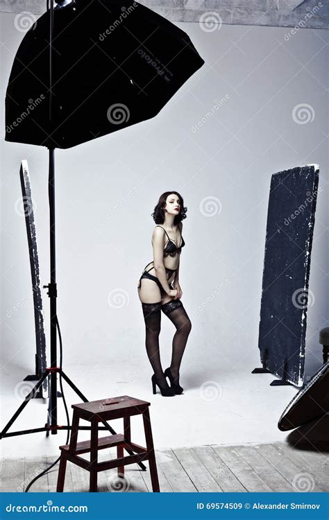 Beautiful Lingerie Model Posing In Studio Photography Stock Image
