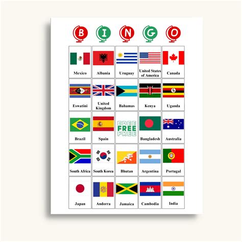50 Printable World Flags Picture Bingo Cards, Classroom Games, World