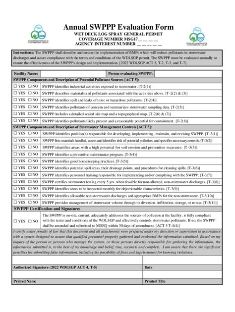 Fillable Online Annual SWPPP Evaluation Form Fax Email Print PdfFiller