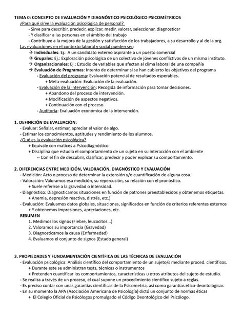 Tema 0 Apuntes Contextos 1 Y 2 Tema 0 Concepto De EvaluaciÓn Y DiagnÓstico PsicolÓgico