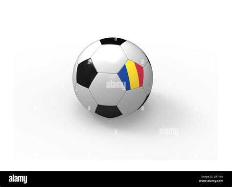 Soccer Ball 3d Rendering With Romania Flag Isolated On White