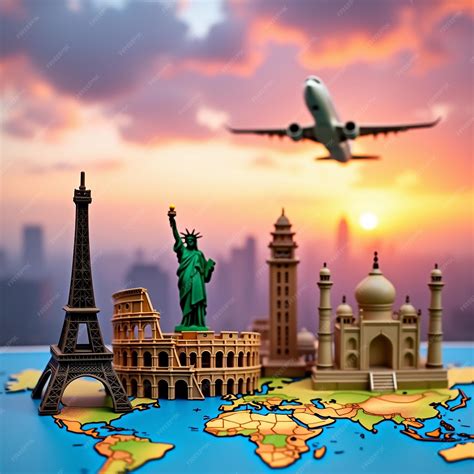 World Tourism Day with famous landmarks and iconic monuments around the