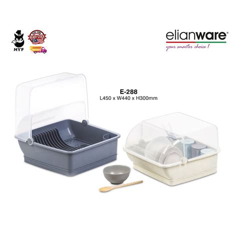 Elianware E Large Dish Drainer With Cover Penutup Rak Pinggan