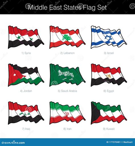 Middle East States Waving Flag Set Stock Vector - Illustration of