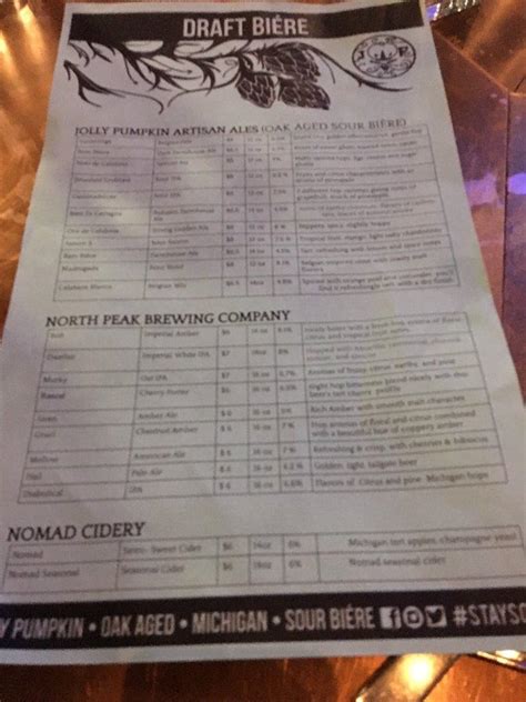 Menu at Jolly Pumpkin Restaurant and Taphouse, Royal Oak, 419 S Main St