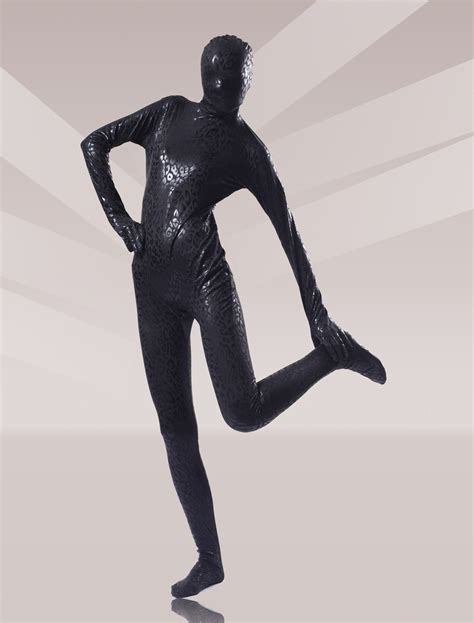 Black Leopard Shiny Metallic Unisex Zentai Suits