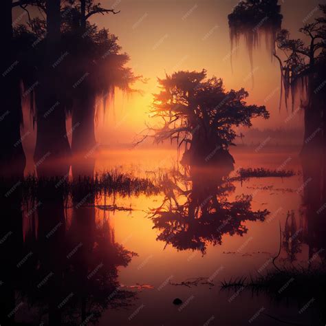Premium AI Image | Southern Swamps Sunrise Swamp Sunset Bog Marsh Mire