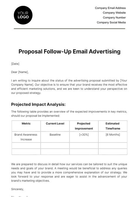 Free Proposal Follow-Up Email Advertising Template to Edit Online