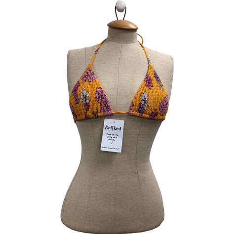 White Fox Yellow Floral Bikini Top Medium This Depop