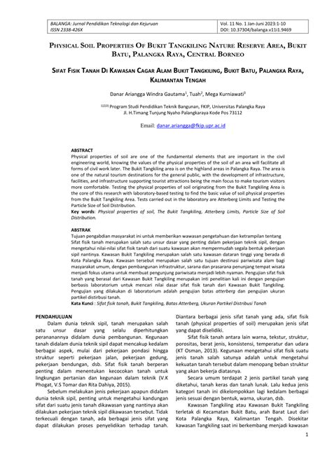 PDF PHYSICAL SOIL PROPERTIES OF BUKIT TANGKILING NATURE RESERVE AREA