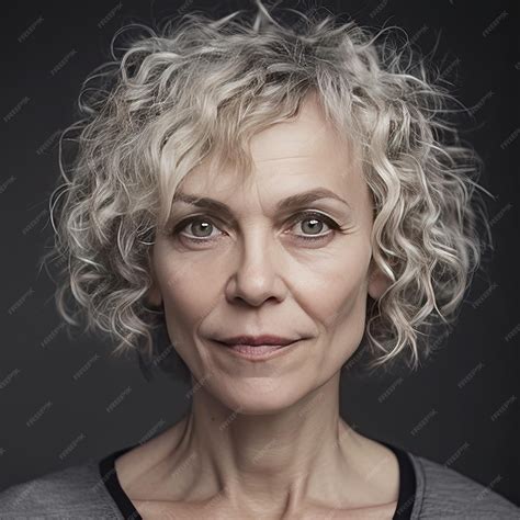 Premium Photo | Portrait of a woman about 55 years old with curly white