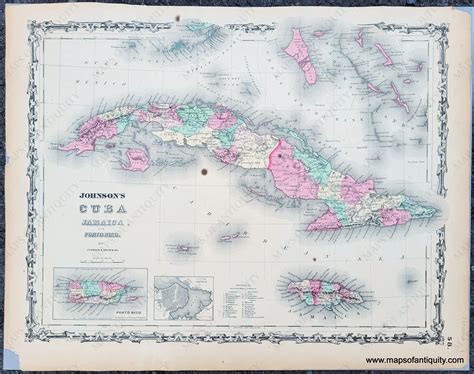 1861 - Johnson's Cuba, Jamaica, and Porto Rico - Antique Map – Maps of