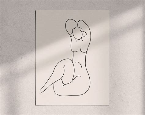 Woman Nude Line Drawing Printable Line Art Female Figure Etsy