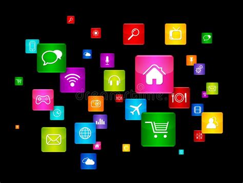 Desktop Computer And Flying Apps Icons Stock Illustration